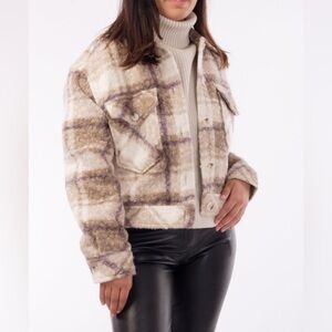 RD Style Zoe Plaid Brushed Sherpa Short Length Shacket Jacket